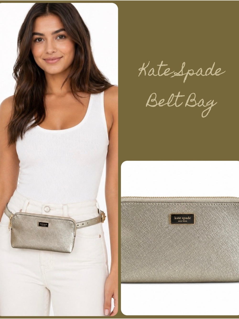 Kate Spade Gold Metallic Belt Bag | Saffiano Leather Waist Bag | NEW